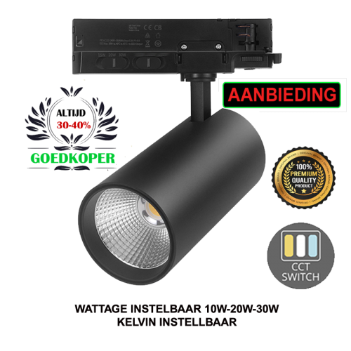 3-FASE RAILSPOT ROSALIN 10W-20W-30W WIT DIMBAAR CCT - 10502-3-fase spot cct